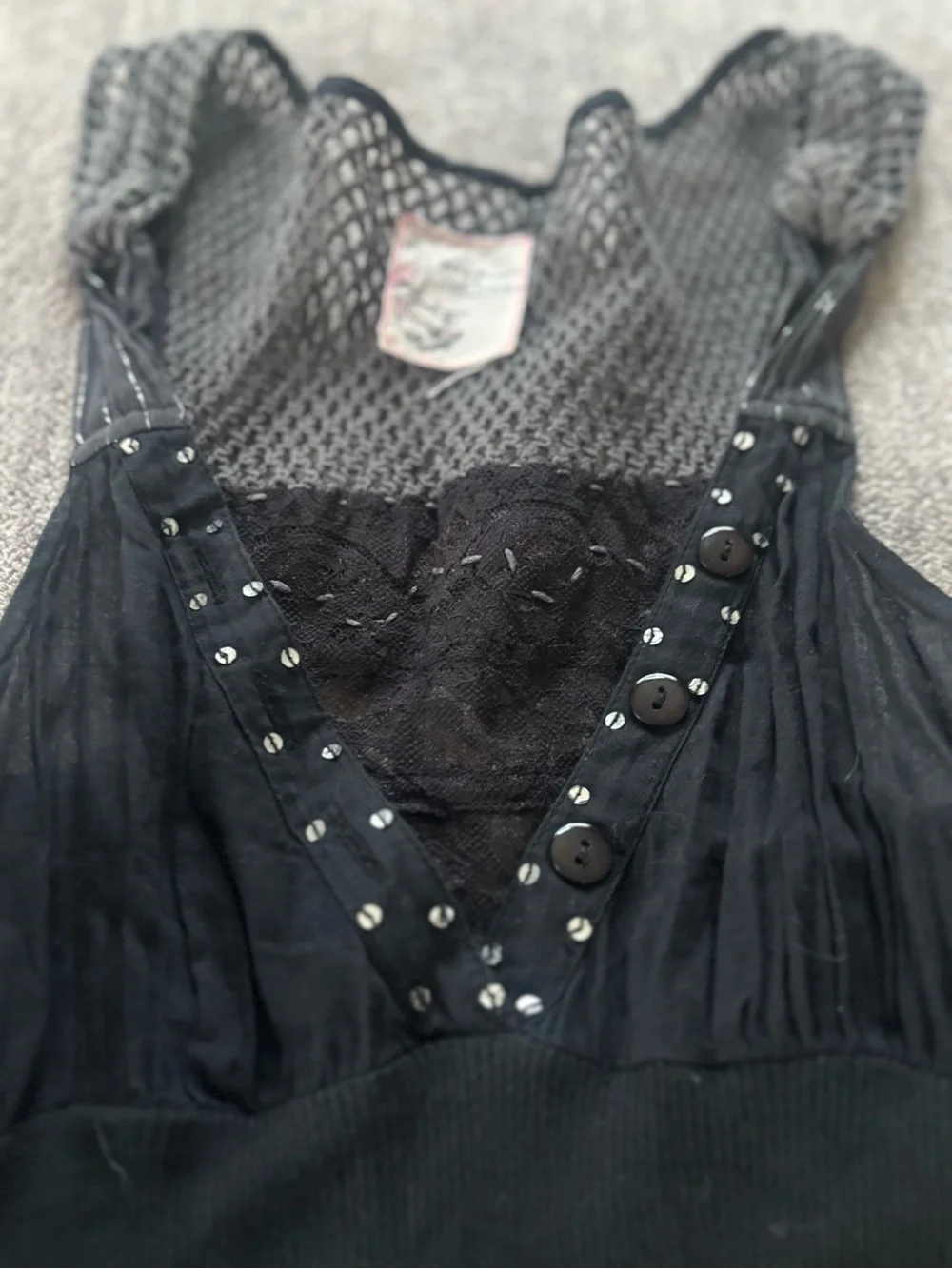 Vintage 100% cotton Free People dress with lace and sequin XS Size 2 Black